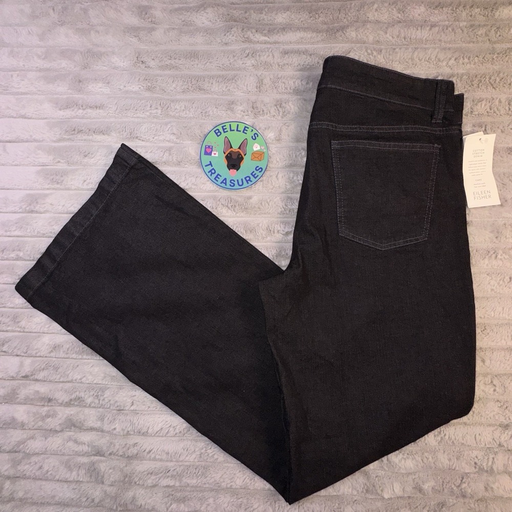 Eileen Fisher Jeans Womens 8 Organic Cotton Black MidRise Wide Leg Flare Stretch